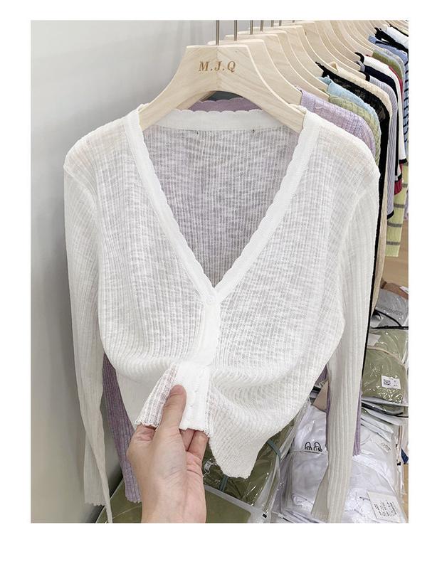 Product Introduction of Áo Cardigan Chống Nắng Dệt Kim, Trang Phục Mùa Hè Cho Nữ, Chất Liệu Lụa Lạnh Mỏng, Dài Tay, Màu Đen, Thích Hợp Mặc Bên Ngoài, Có Thể Mặc Với Áo Điều Hòa Không Khí Ngắn, Áo Sơ Mi, Women, Top, Voi 5