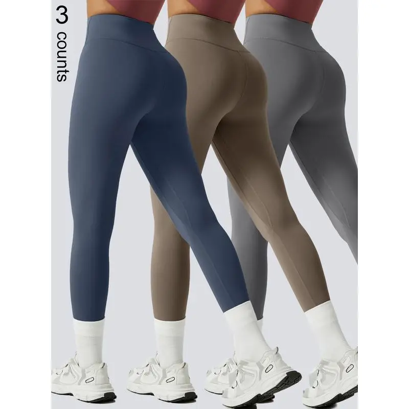 Women's Solid Waist Sports Leggings, Casual Comfy Breathable Skinny Pants for Yoga Gym Workout, Ladies Sportswear for All Seasons 4
