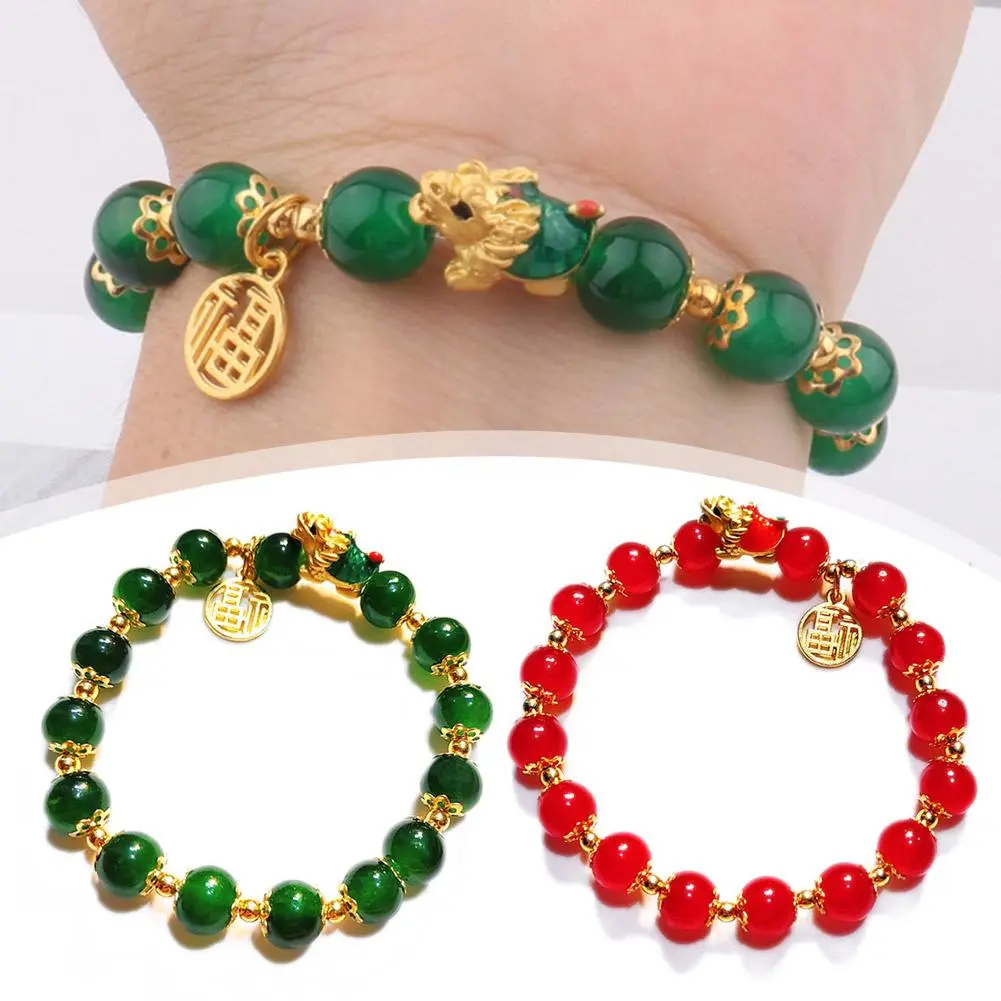 2024 Lucky Dragon Beaded Bracelet Chinese Style Braided Rope Agate Jade Blessing Sign Bracelet Couple Friend Gift