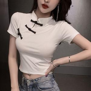 Áo nữ tay ngắn phong cách Trung Hoa cổ điển, áo crop top, áo cơ bản gợi cảm, mẫu mới cho mùa hè, thời trang