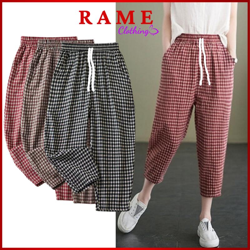 Quần Baggy Nữ Kẻ Caro Chất Poly Cotton Cao Cấp Co Giãn Mềm Mại _BGCG