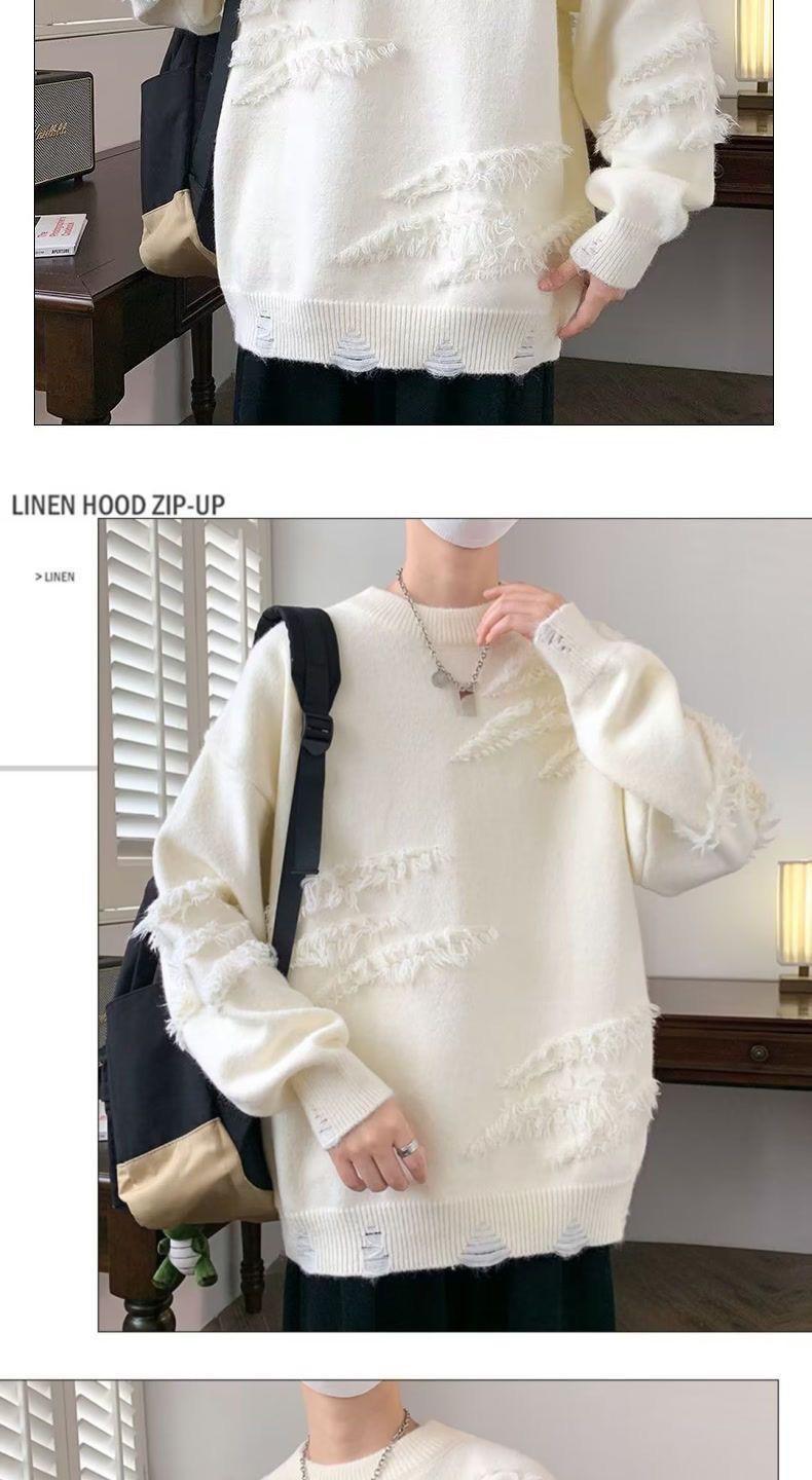 Product Introduction of Unique Round Neck Sweater Autumn Winter Trendy Brand Cool Loose Knitwear Men Japanese Retro Lazy Sweater Jacket Closed 19