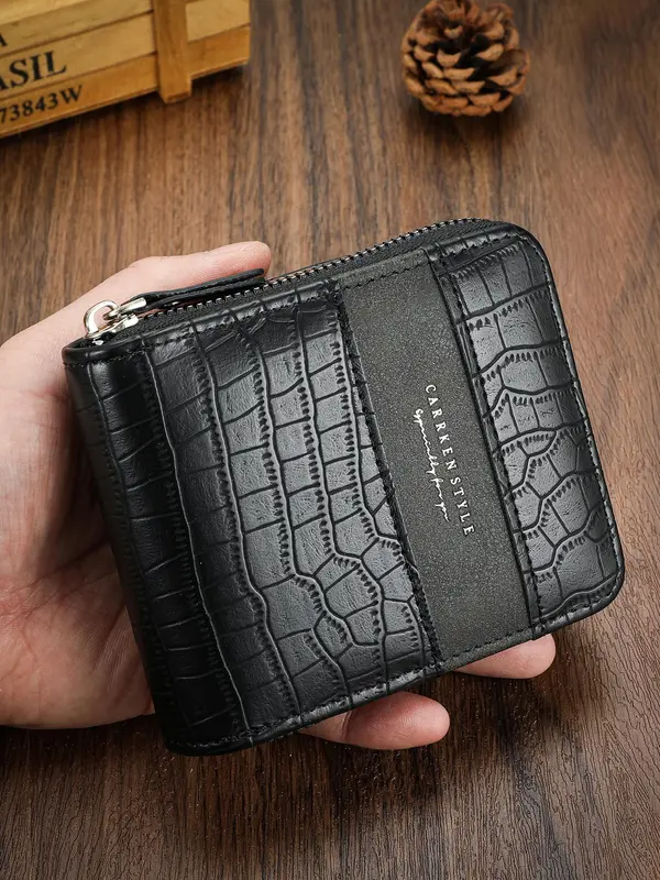 Men's Business Fashion Zipper Short Wallet, Casual Trendy Card Holder, Fashionable Wallet for Daily Use 0