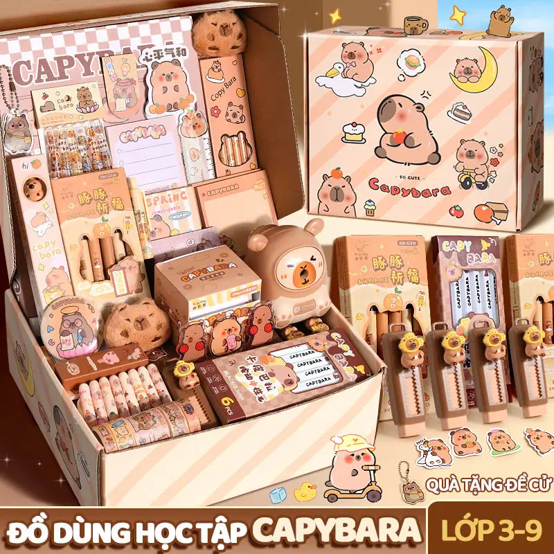 [Set Quà Capybara] Bộ Đồ Dùng Học Tập Capybara, Bút, Sticker, Túi Bút, Phụ Kiện Học Sinh Dễ Thương