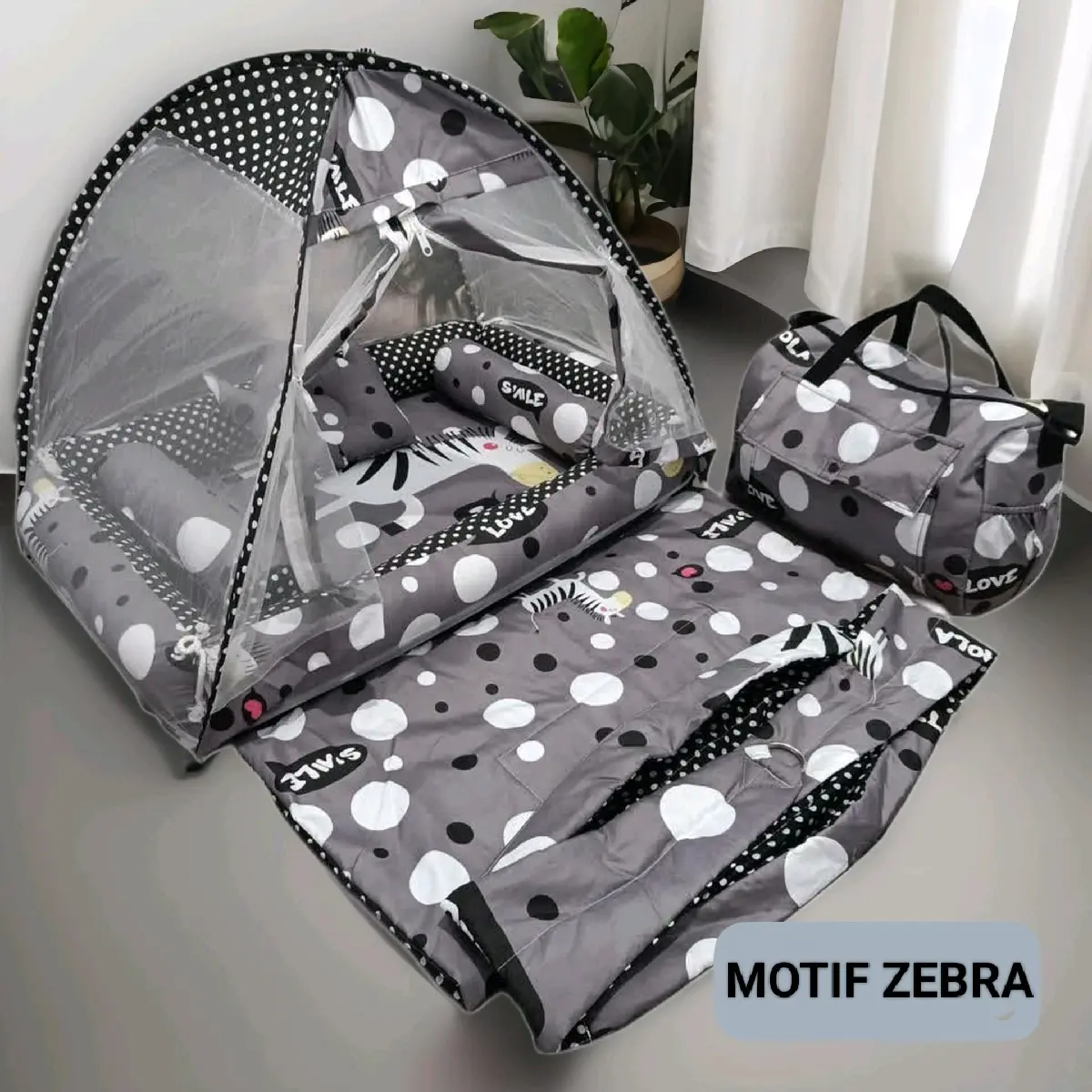 Fullset Kasur bayi kelambu tenda motif Zebra + Tas + Gendongan | Kasur bayi 1 set lengkap | Kasur bayi empuk | Gendongan bayi | Tas perlengkapan bayi
