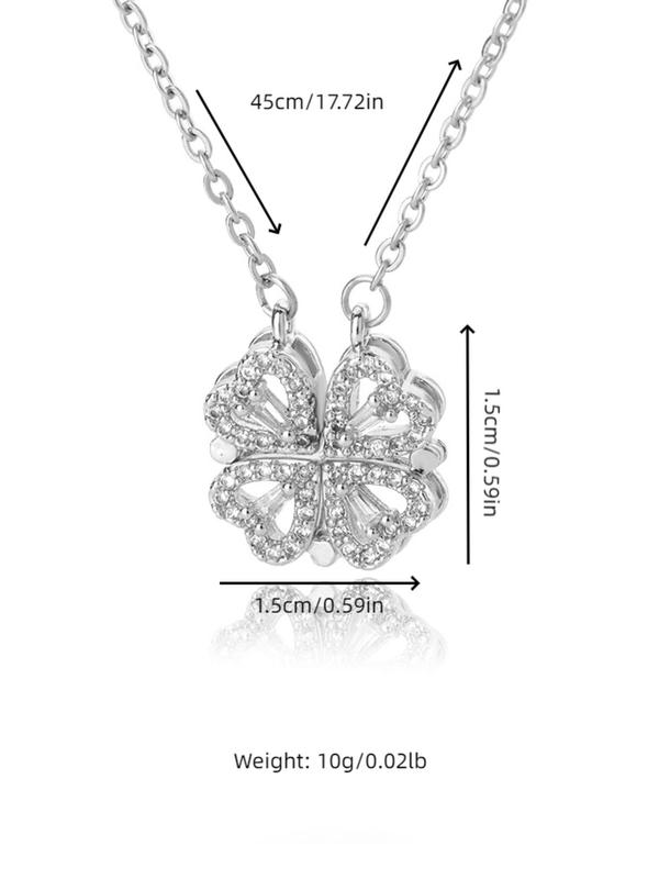 Rhinestone Decorated Pendant Necklace, Heart-to-heart Four-leaf Clover Design Necklace, Creative and Personalizedone Style for Multiple Wear Necklace, Fashion Matching Jewelry Accessories Gift for Women and Girls 6