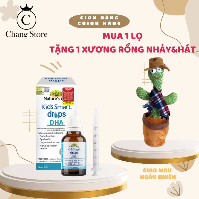 [TẶNG XƯƠNG RỒNG NHẢY VÀ HÁT - date 2026] DHA Nature's Way Kids Smart Drops nhập khẩu Dạng Giọt Giúp Tăng IQ, Phát Triển Não Bộ Cho Bé 20ml