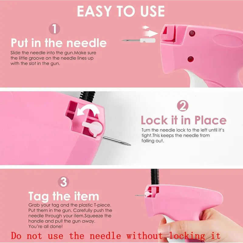 Quick Clothing Fixer, 1 Set Including 1 Count Handheld Tag Attacher Gun with 6 Counts Needles & 1000pcs Glue Needles, Sewing Tool Kit for Retail Hang Price Fabric Garment Label 2
