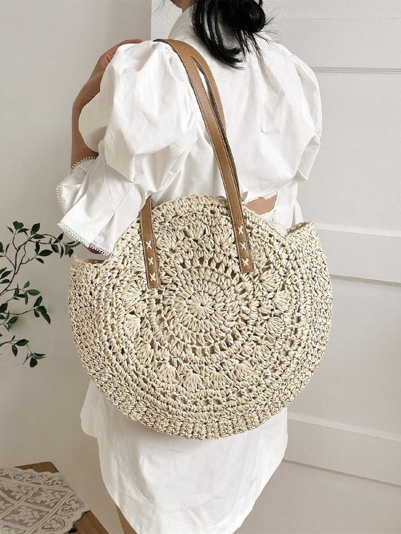 Product Introduction of Women's Solid Color Straw Bag, Fashionable Large Capacity Shoulder Bag for Daily Used, Casual Trendy Versatile High-quality Daily Commuting Bag 7
