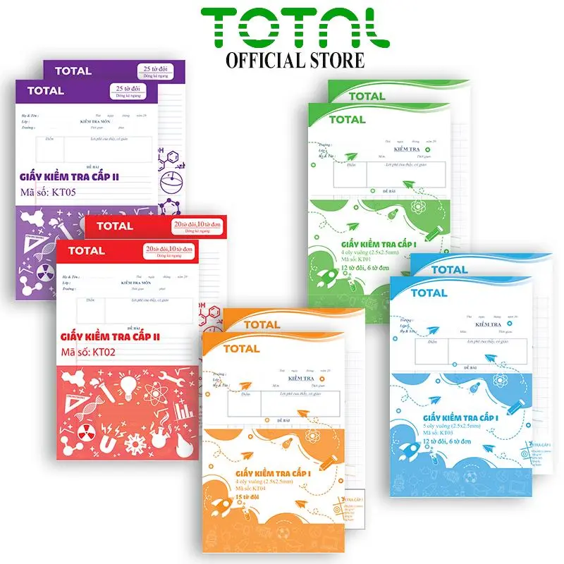 Giấy kiểm tra Total  các loại dành cho các cấp học từ cấp 1 đến cấp 3