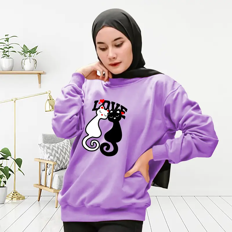 Atasan Wanita CAT LOVE Bahan Babyterry sablon DTF Baju Wanita / Kaos Wanita lengan panjang / Sweatshirt Wanita kaos couple ibu dan anak 2