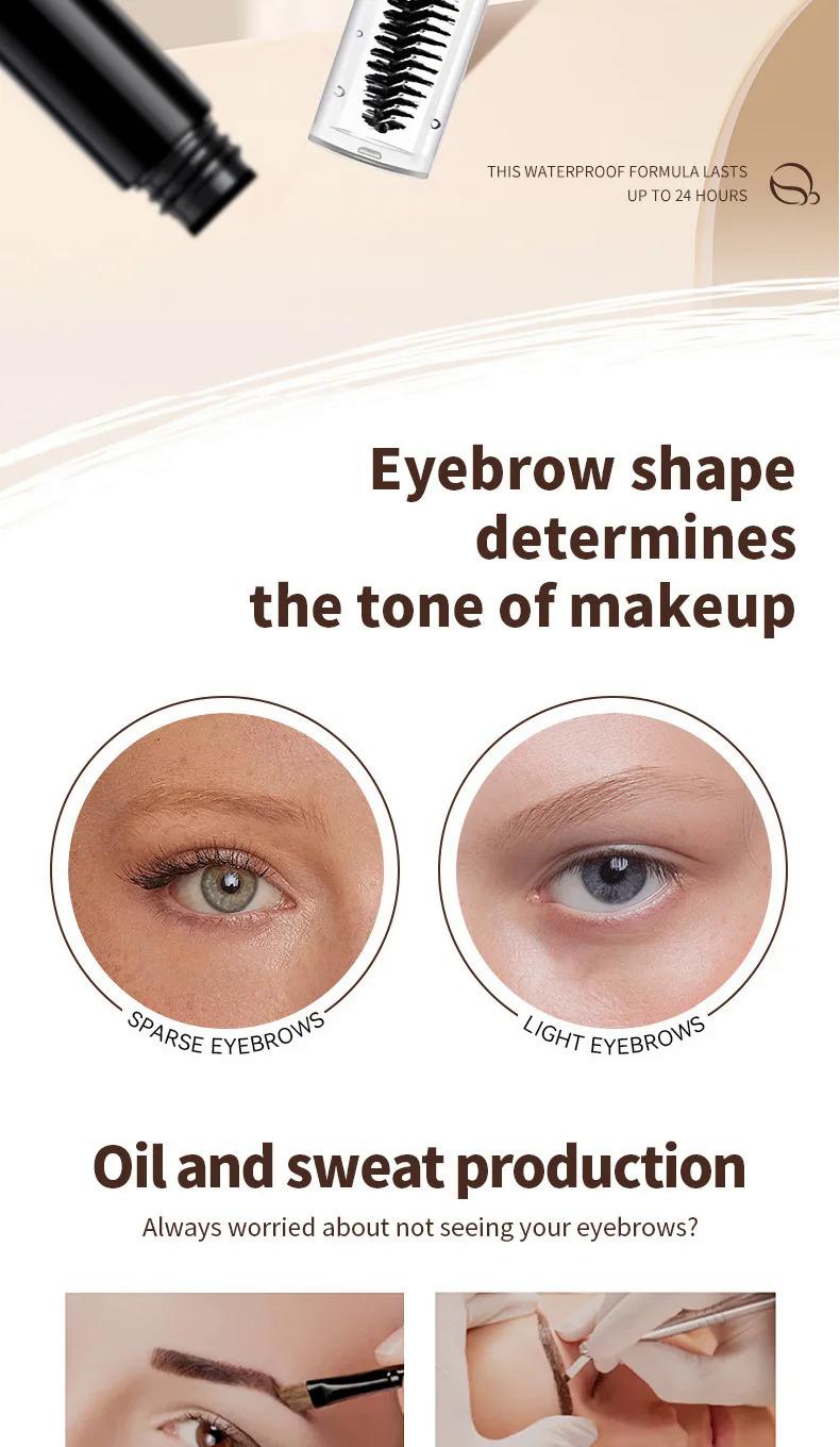 Product Introduction of Double-Headed Dyed Eyebrow Long-Lasting Setting Liquid Not Smudge Waterproof and Sweat-Proof Eyebrow Cream Makeup Cosmetic 1