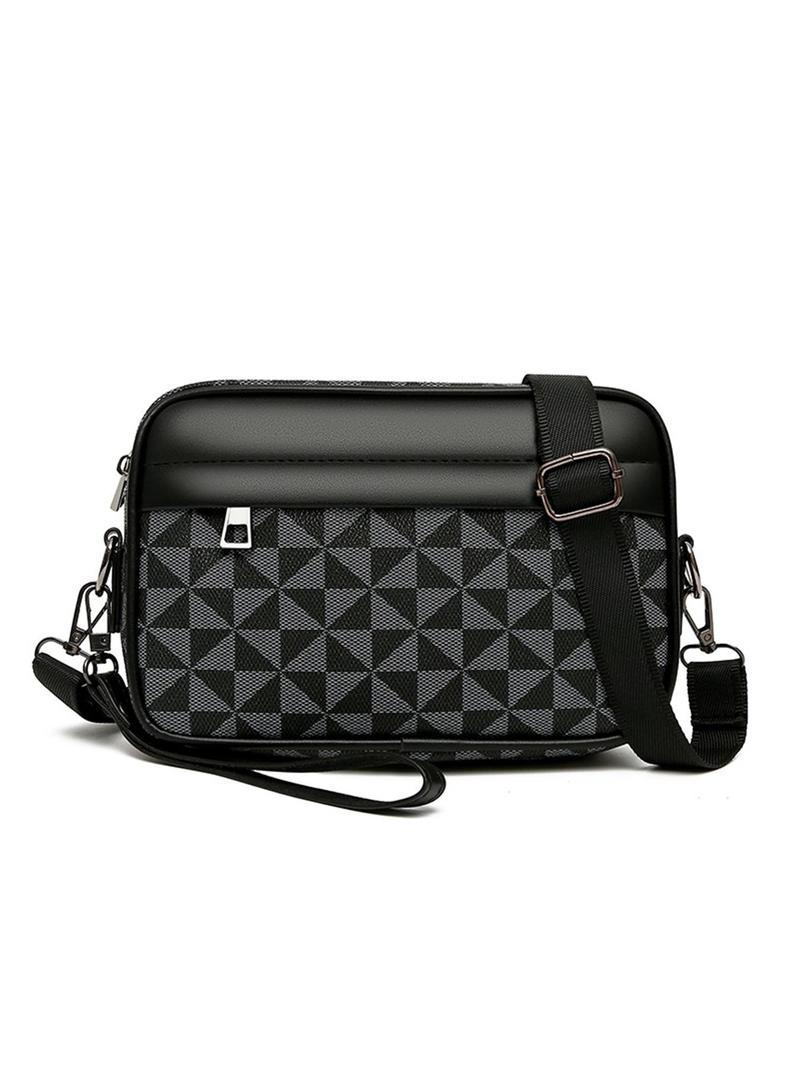 Product Introduction of Men's Business Geometric Pattern Zipper Shoulder Bag, Casual Solid Color Clutch Bag with Phone Compartment, Lightweight Casual Office Bag for Commuting & Outdoor 0