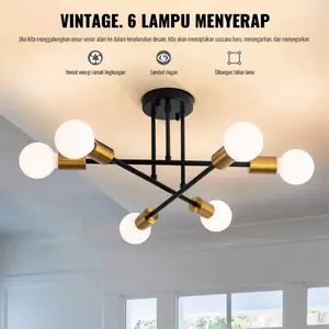（Bohlam tidak termasuk）lampu Gantung 6 Led E27 Industrial Bahan Besi Untuk Plafon Ruang Tamu Modernt Chandelier lampu putih hitam  kamar
