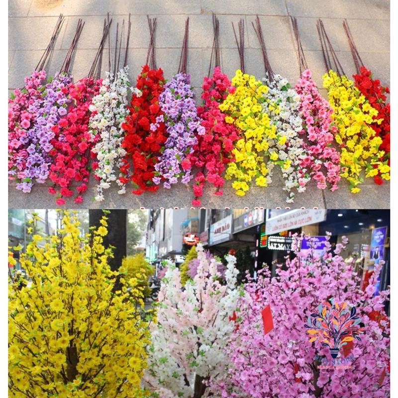 Sỉ Combo 10 Cành Hoa Mai Hoa Đào Giả Trang Trí Tết Decor Cây Hàng Đẹp 5 Nhánh Trang Trí Lễ Hội Năm Mới