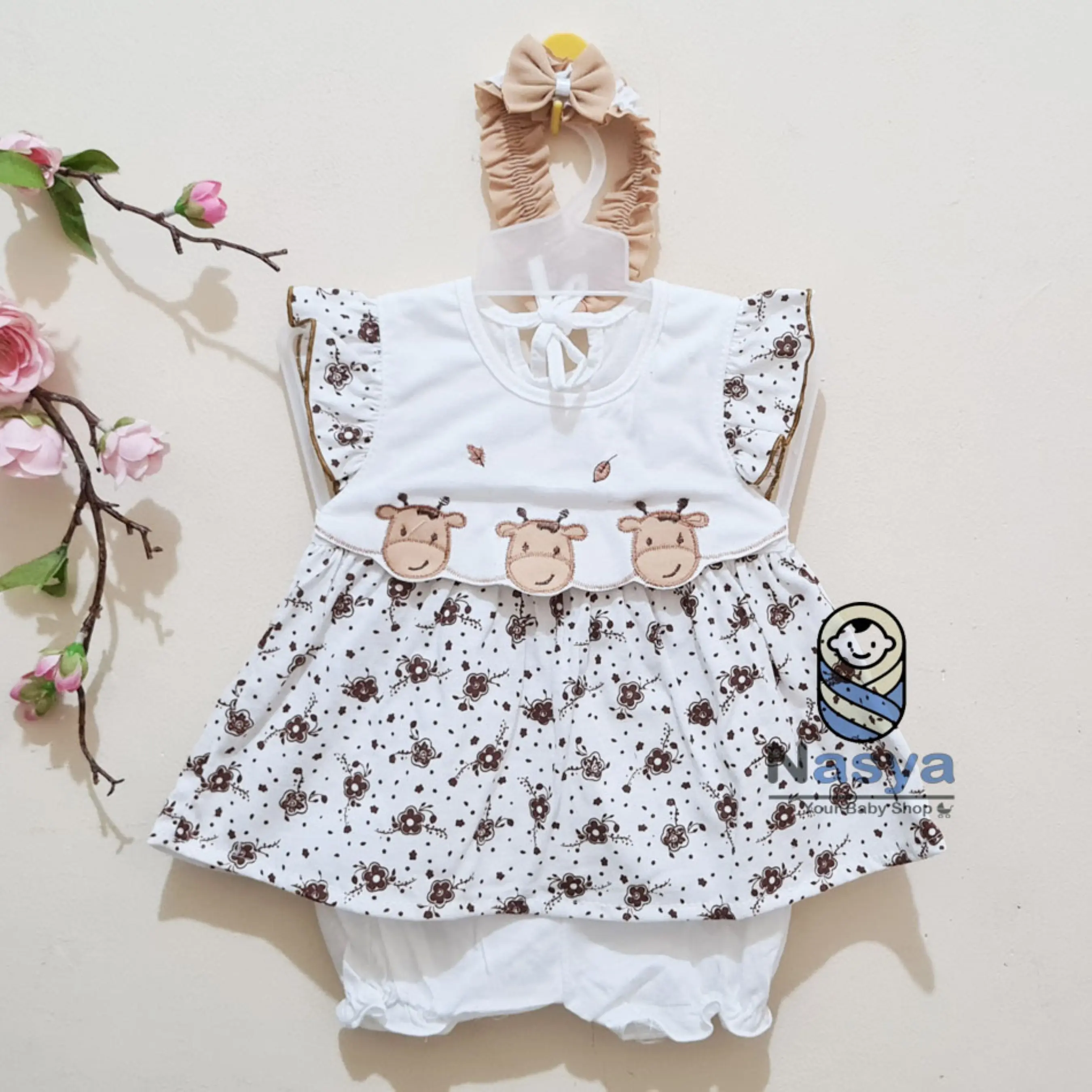 [P-034] Baju Bayi / Dress Bayi Perempuan 0-12 bulan Motif Kombinasi (Bonus Bandana) Cewek Pink