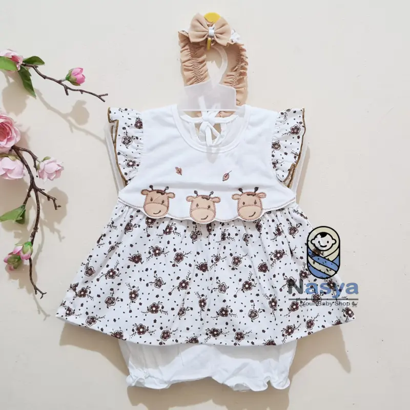 [P-034] Baju Bayi / Dress Bayi Perempuan 0-12 bulan Motif Kombinasi (Bonus Bandana) Cewek Pink 0