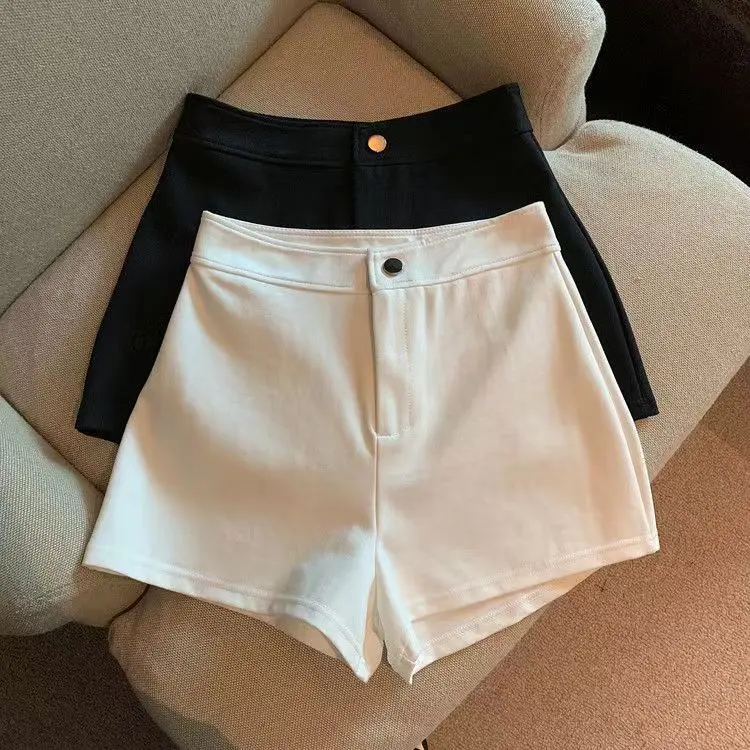 Quần Soóc Đơn Giản, Màu Đen, Dành Cho Nữ, Quần Soóc Cơ Sở, Cạp Cao, Thích Hợp Cho Mùa Xuân / Mùa Hè, Ngoài Trời, Dễ Phối Đồ Bó Sát, Co Giãn, Quần Chữ A, Quần Ống Rộng Ong Women Pants