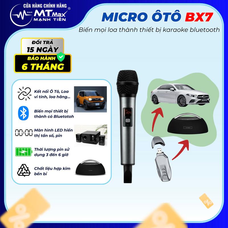 [MTMax] Micro Karaoke Không Dây Cho Xe Hơi | MTMax BX7 | Kết Nối Bluetooth, Chức Năng Lọc Âm Cực Tốt, Chống Hú, Chống Ồn Và Méo Tiếng Giúp Âm Thanh Phát Ra Trong Trẻo, Mượt Mà | Dùng Thử 7 Ngày - Bảo Hành 6 Tháng