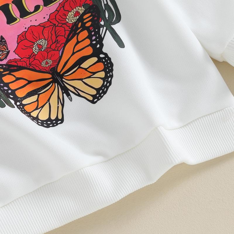 Product Introduction of Toddler Girls Boys Sweatshirts Baby Clothes Letter Butterfly Print Crew Neck Long Sleeve Infant Pullovers Fall Tops 36
