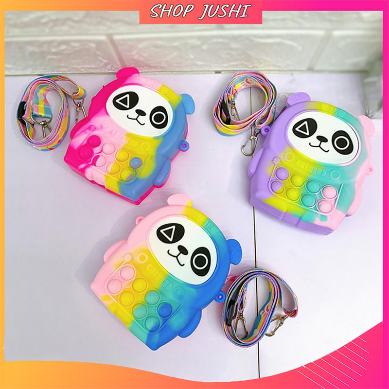 Túi đeo chéo cho bé gái, túi popit silicon mini bé trai đẹp hình Gấu Trúc
