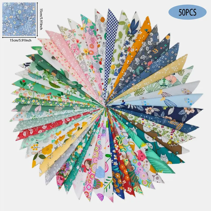 Mixed Pattern Handmade Textile Patchwork, 50pcs/set Sewing Knitting Fabric Cloth, DIY Craft Supplies for Home Wall Decor 2