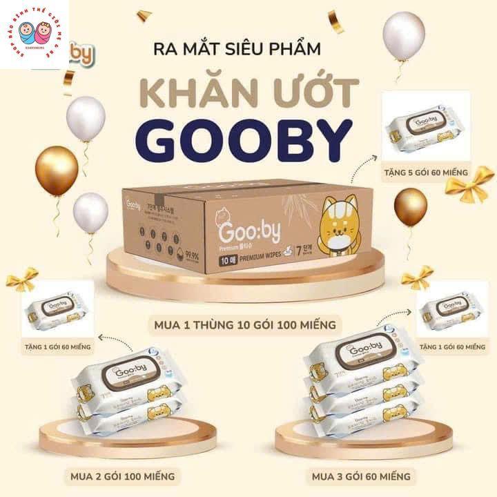 [MUA 10 TẶNG 5] Khăn ướt Gooby Premium 100 tờ đa năng, không cồn, không parabens, mềm mịn, an toàn với da bé
