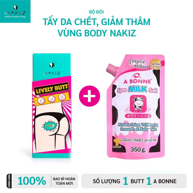  NAKIZ LIVELY BUTT và Tẩy Da Abonne〡 Kem thoa thâm mụn Mông Bẹn Nách Lưng Nhũ hoa Cùi chỏ Đầu gối Thái Lan 