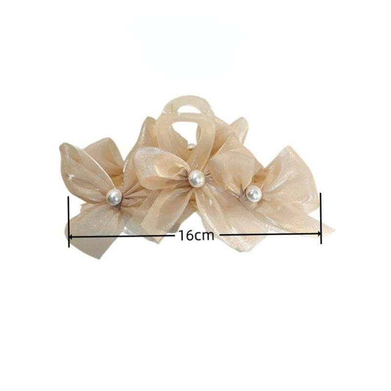 Korean Fashion Pearl Mesh Claw Girl Back of Head Hair Clip for Women Bow Hairpin 8