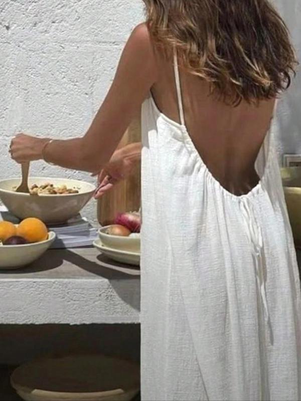 Women's Solid Color Backless Cami Dress, Casual Sleeveless Dress for Summer, Ladies Clothes for Beach Holiday Vacation 2