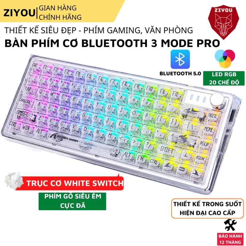 Bàn Phím Cơ Máy Tính Trong Suốt Gaming Ziyou K75 LED Pro RGB White Switch Có HOTSWAP Gõ Êm Giảm Ồn Tương Thích Pc Laptop Ipad