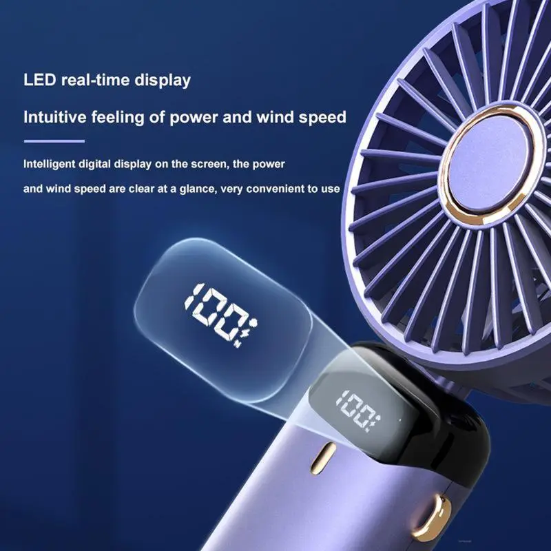 Mini Ventilateur Portable Pliable HandFan – Écran LED, 5 Vitesses, Rechargeable – Couleurs Noir, Rouge, Rose, Vert