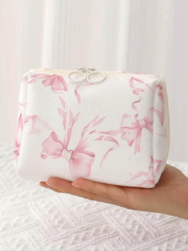 Random Bow Pattern Makeup Bag, Lightweight Multi-functional Fashion Casual Makeup Bag, Travel Makeup Bag, Suitable for Leisure Travel, Business Trips 7