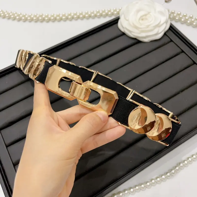 Đai Đai Váy  Mặt Tròn Kim Loại, 3cm Phối Chun, Co Giãn Đơn Giản Cho Nữ - H&T SHOP 3
