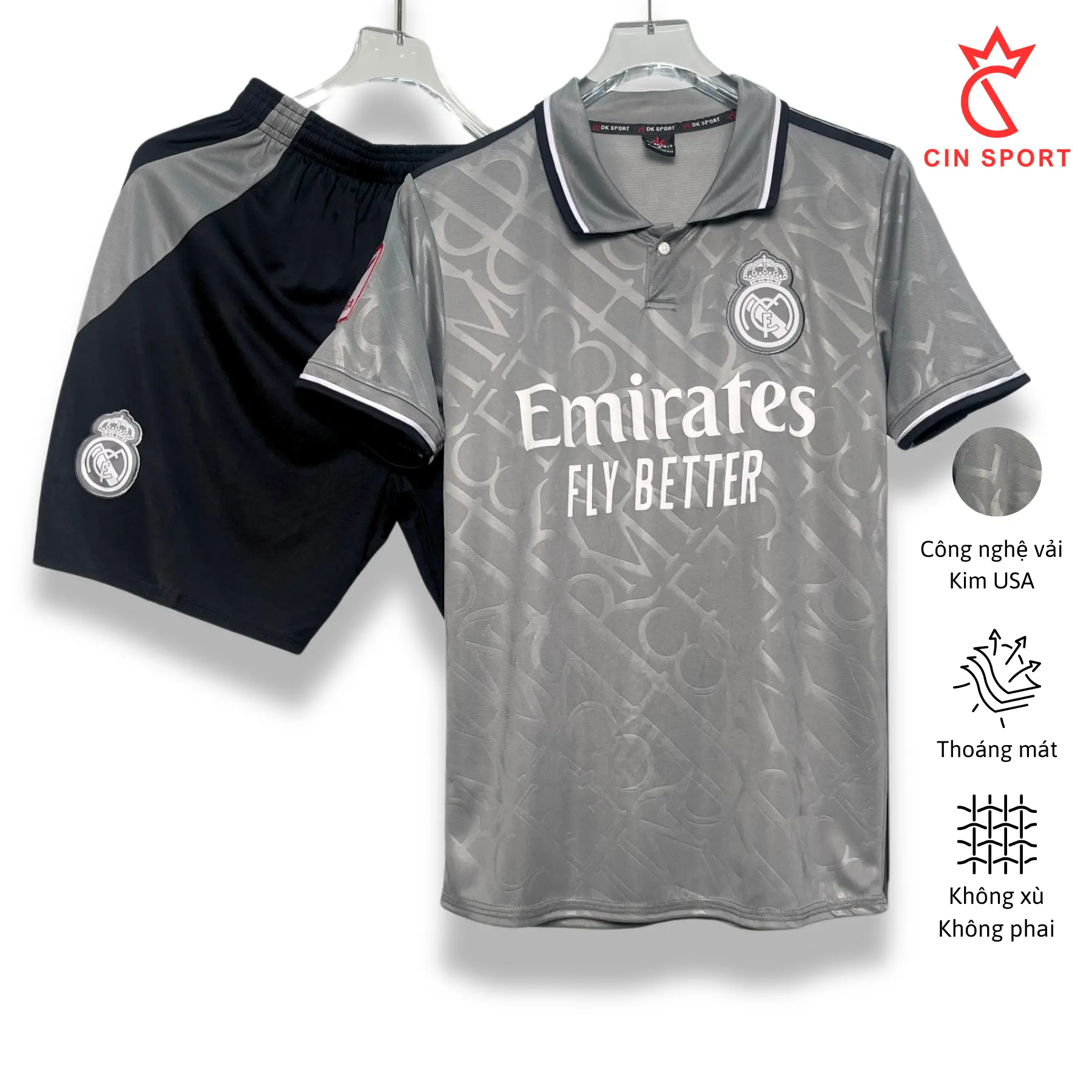 Top QUẦN ÁO BÓNG ĐÁ REAL XÁM CHẤT VẢI THUN MÈ USA CAO CẤP, KHÔNG XÙ, KHÔNG BONG TRÓC, NHẸ, THOÁNG KHÍ. CIN SPORT áo  real Nam Trang Phục