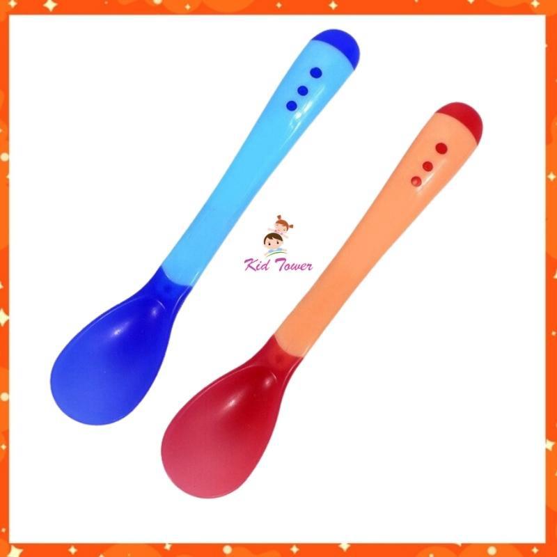 Thìa báo nóng cho bé ăn dặm an toàn bằng silicon Kid Tower AT02