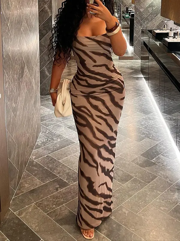 Women's Zebra Striped Print Cami Dress, Chic Casual Sleeveless Long Dress for Party Club Dating Wear, Ladies Summer Clothes, Formal Womenswear 5