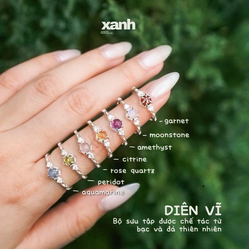 Nhẫn Diên Vĩ thiên nhiên đa sắc lấp lánh thanh lịch văn phòng - Xanh Jewelry Women Nữ Voi Hoa thạch anh hồng Rose quartz Aquamarine Moonstone moonstone ánh lửa đá garnet đỏ nhẫn đá garnet đỏ chính hãng nhẫn thạch anh tím