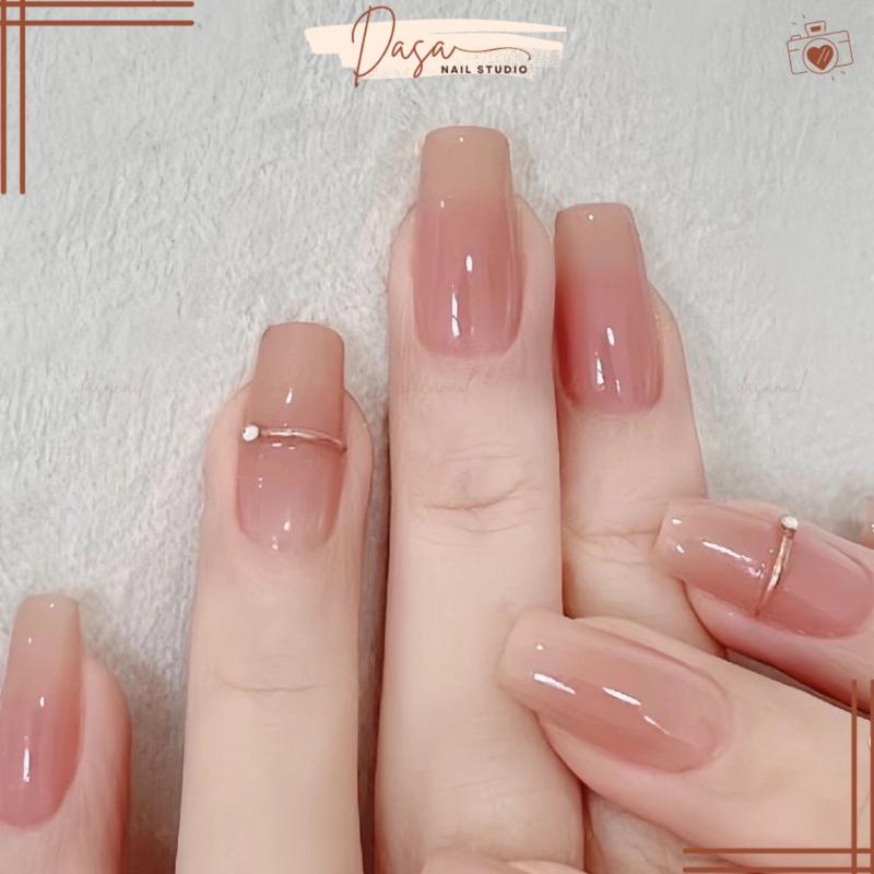 Móng tay THANG ngắn form hàn quốc màu thạch nail box thiết kế đơn giản viền nổi sang trọng MT031 tặng kèm keo dán móng hoa gel