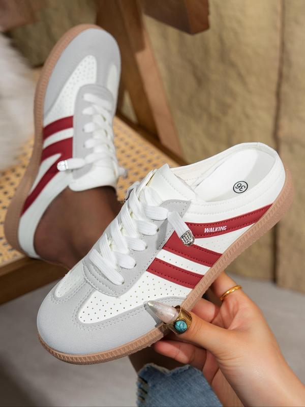 Women's Fashionable Lace Up Sneakers, Casual Breathable Comfortable Sports Slide, Female All-match Round Toe Shoes for Daily Wear, Closed 7