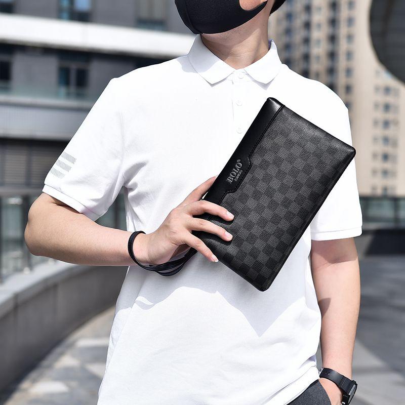 Product Introduction of Men's Handbag New Fashion Plaid Business Large Capacity Casual Envelope Men's Clutch 0