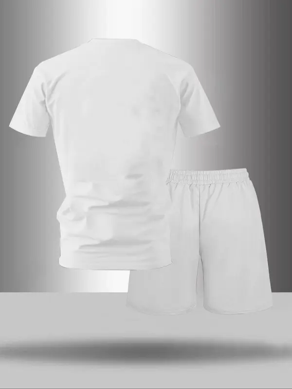 Men's Letter Print Tee & Drawstring Waist Shorts Set, Regular Fit Round Neck Short Sleeve T-shirt & Track Shorts, Casual Summer Clothes for Outdoor 8