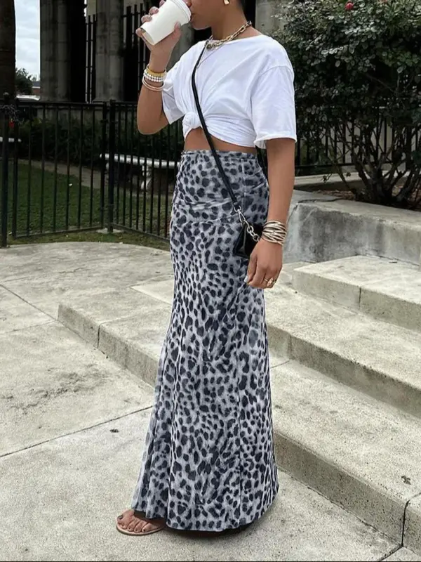 Women's Leopard Print High Waist Bodycon Skirt, Fashion Fitted Casual Long Skirt for Daily Outdoor Wear, Ladies Bottoms for Summer, Womenswear, Skirts for Women, Casual Fashionable Skirt, Boho Casual Skirt 2