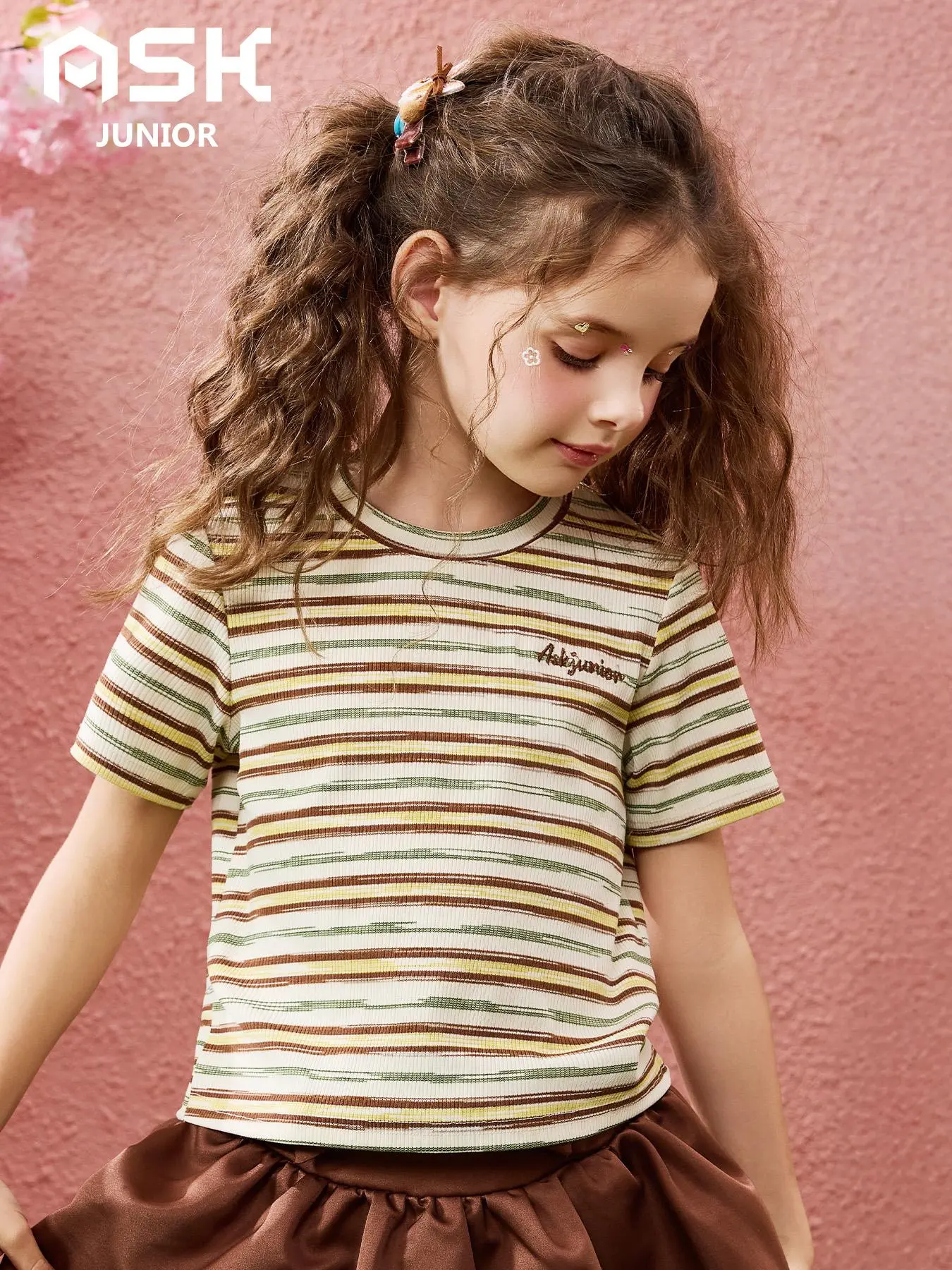Girl's Striped Print Crew Neck Tee, Casual Short Sleeve T-Shirt for Summer, Kids Clothes for Daily Wear