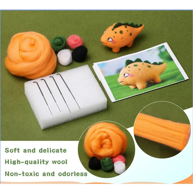 Cartoon Dinosaur Design Needle Felting Kit, 1 Set Wool Needle Felting Starter Kit with Instruction, DIY Needle Felting Supply for DIY Craft 3