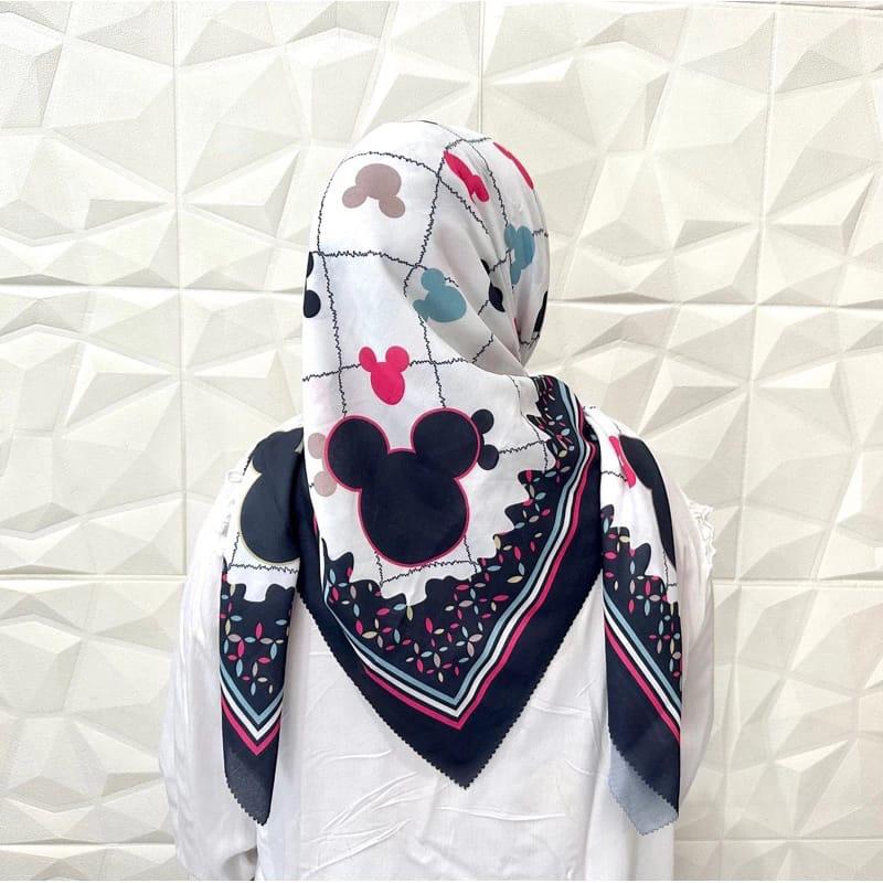 KERUDUNG HIJAB MOTIF MICKEY MOUSE SEGI EMPAT VOAL PREMIUM TERBARU Katun Muslim Square 6
