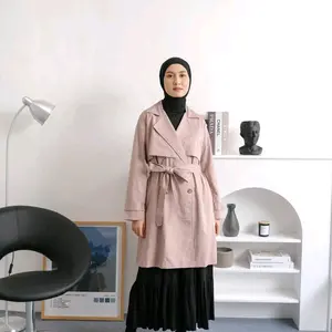 Baju Jaket Coat Muslimah Wanita Masa Kini Simple Bahan Halus Bandung Shinju Coat Mocca