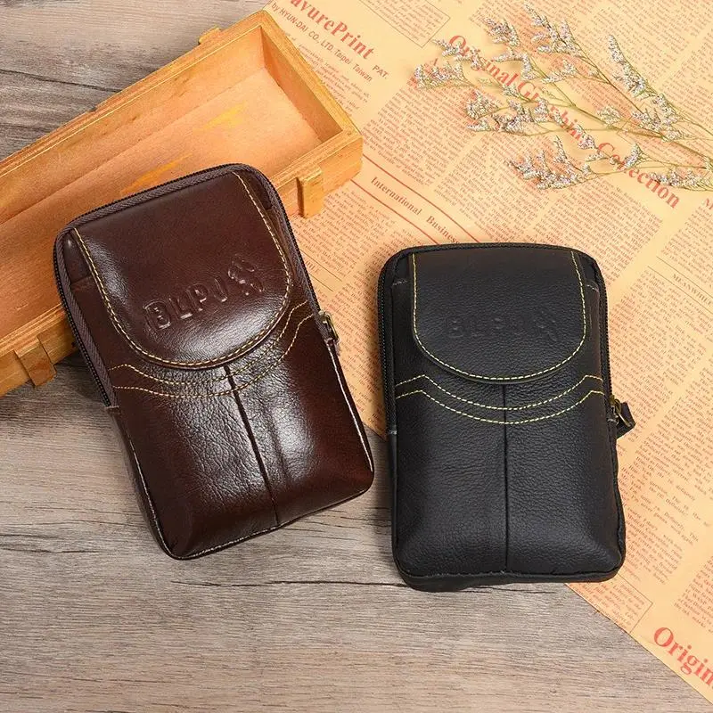 Men Leather Phone Pouch Belt Waist Pack Bag Small Pocket Universal Luxury Wallet Coin Purse Running Pouch Travel Camping Bags pocket