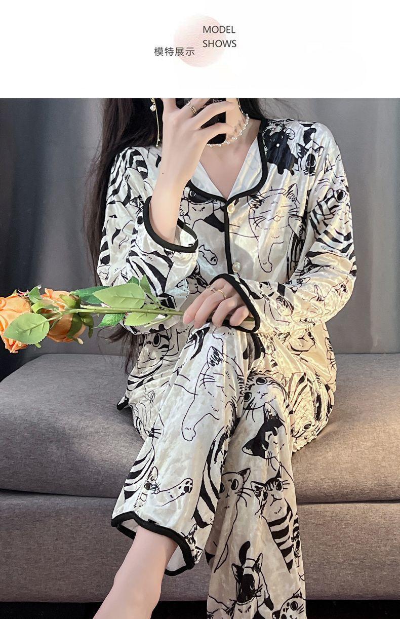 Product Introduction of Bộ Đồ Ngủ Nhung Kim Cương, Cao Cấp, Dành Cho Nữ, Bộ Đồ Mặc Nhà Dài Tay, Phong Cách Pháp Ngọt Ngào Nhung Vàng Mới, Thích Hợp Cho Mùa Xuân, Mùa Thu Và Mùa Đông 16