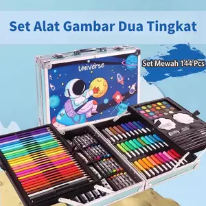 [DOTDING]Set Cat Air Deluxe 144PCS Alat Menggambar Portabel Dengan Tas Pembawa Cat Air Crayon Minyak Pensil Warna Untuk Hadiah Anak Perlengkapan Seni & Alat Tulis Sekolah